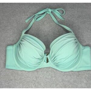 Victoria's Secret Halter Bikini Size 36C Aqua Ruched Push Up Underwire Swim